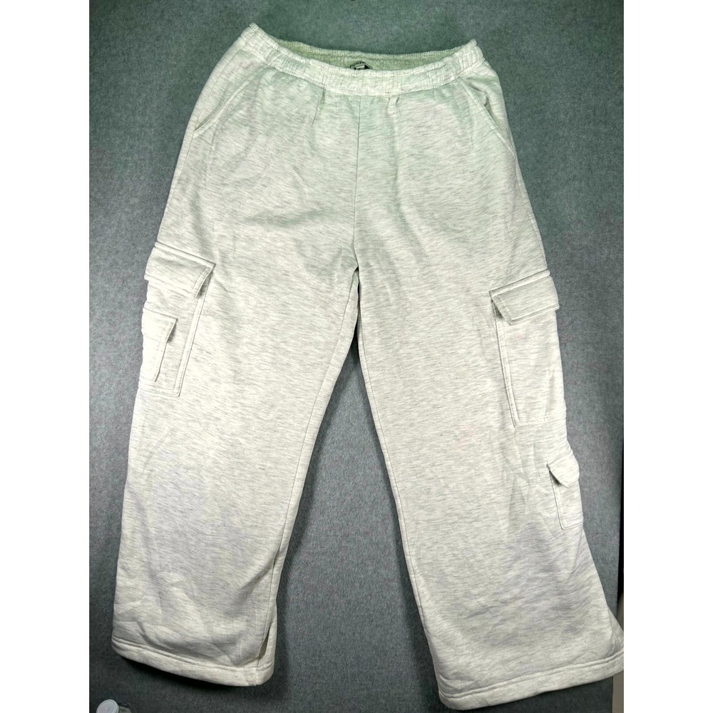 Faded Rose Fleece Cargo Sweatpants Womens L Heather Gray Loose Fit Straight Leg